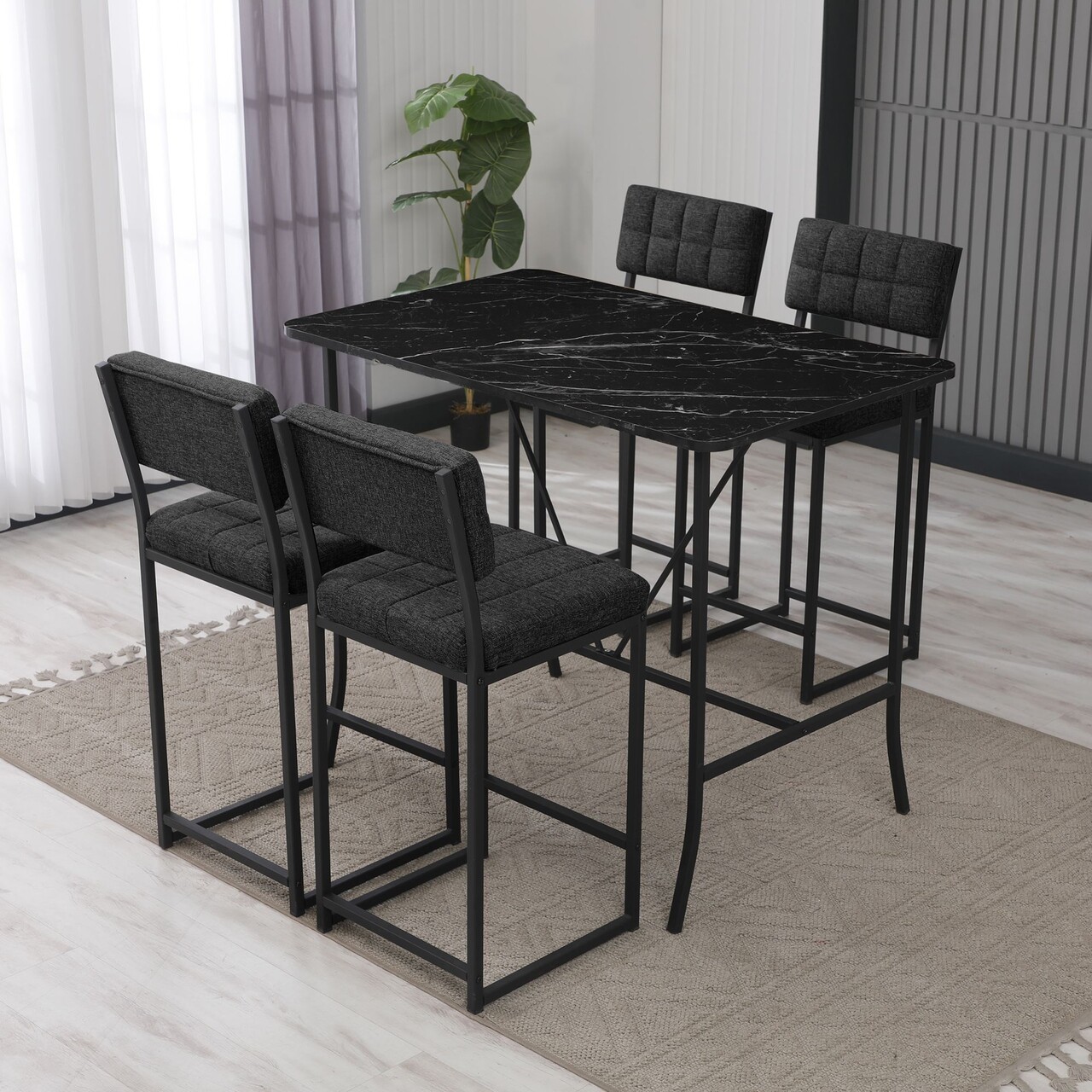 Set masa si 4 scaune de bar, Hanah Home, Retro, Antracit / Negru - imagine 7
